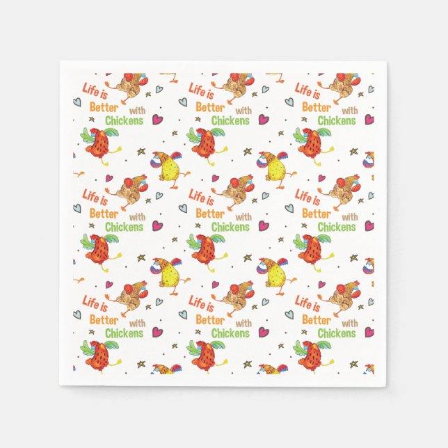 Life is Better with Chickens Watercolor Art Napkins (Front)