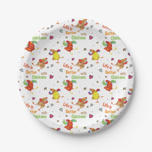 Life is Better with Chickens Watercolor Art Paper Plates