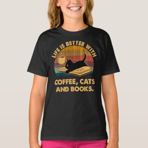 Life is better with coffee cats and books Classic  T_Shirt