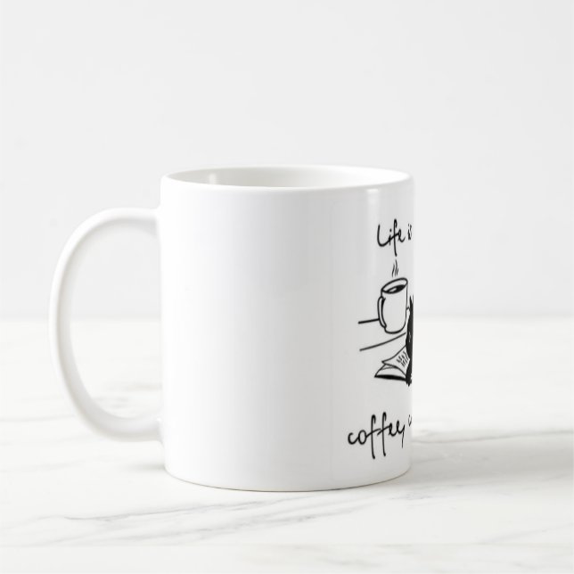 Life is better with coffee, cats and books! coffee mug (Left)