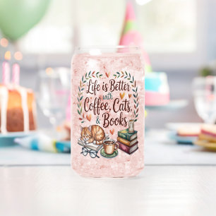 Life Is Better with Coffee Cats Books Can Glass