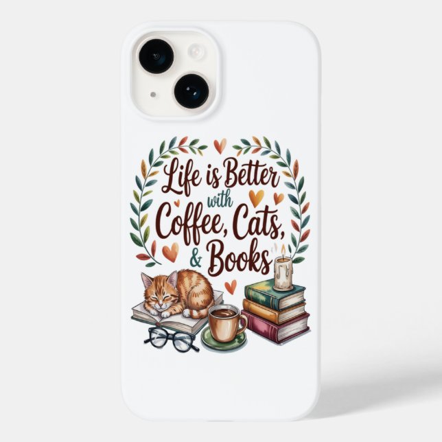 Life Is Better with Coffee Cats Books Case-Mate iPhone Case (Back)