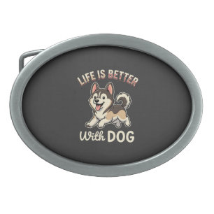 Life Is Better With Dog Cartoon Belt Buckle