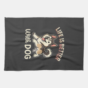 Life Is Better With Dog Cartoon Kitchen Towel