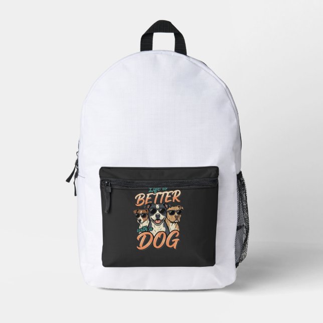 Life Is Better With Dog Vector Printed Backpack (Front)