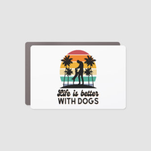 Life Is Better With Dogs Retro Sunset Man and Dog Car Magnet