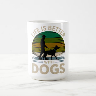 Life Is Better With Dogs Retro Sunset T-Shirt Coffee Mug