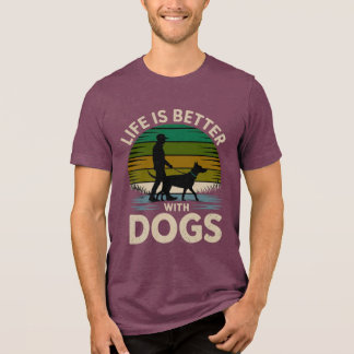 Life Is Better With Dogs Retro Sunset T-Shirt Tri-Blend Shirt