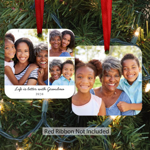 Life Is Better With Grandma Christmas Photo Metal Ornament