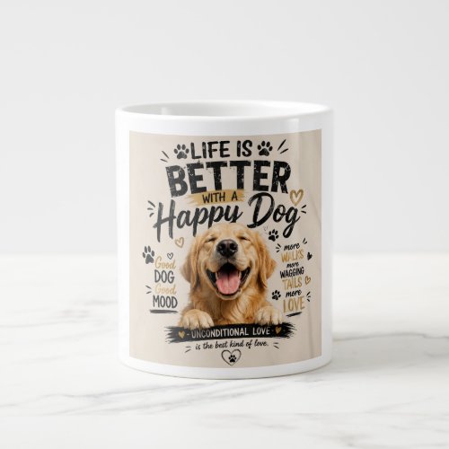 Life Is Better With Happy Dogs Design Giant Coffee Mug