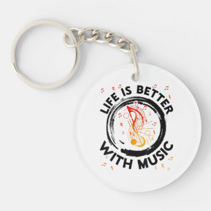 Life Is Better With Music Notes Musician Music Lov Keychain