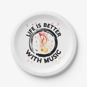 Life Is Better With Music Notes Musician Music Lov Paper Plates