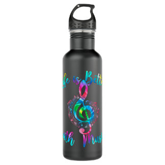 Life Is Better With Music Notes Teen Girl Women Mu Stainless Steel Water Bottle