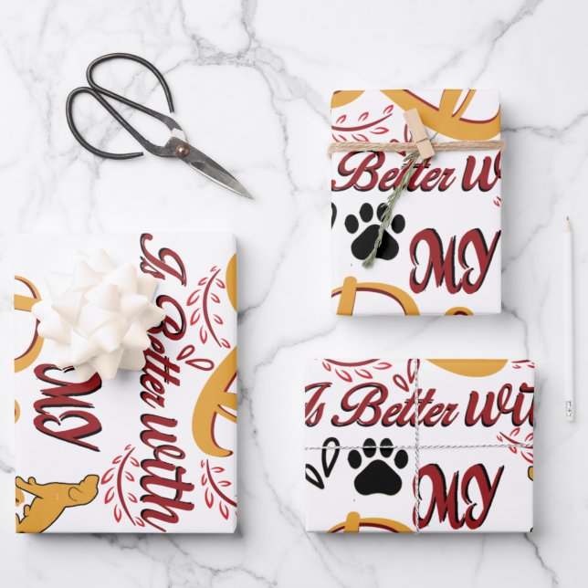 Life Is better With My Dogs Wrapping Paper Sheets (Front)
