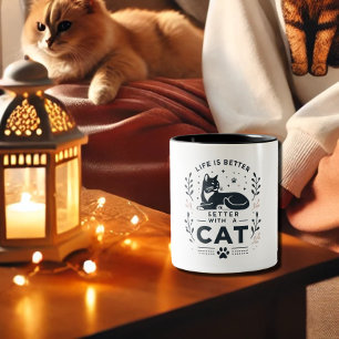 Life is better with my fluffy cat Two-Tone coffee mug