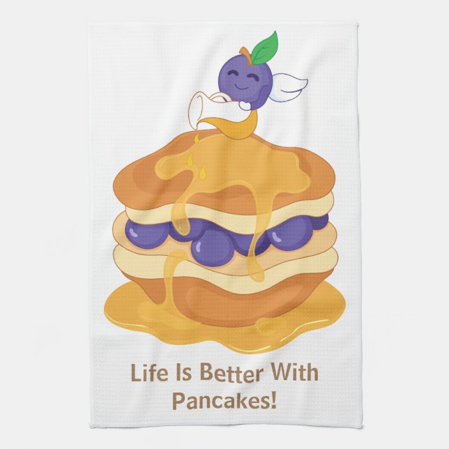 Life Is Better With Pancakes Cute Funny Humorous Kitchen Towel (Vertical)