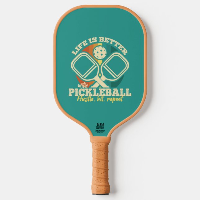 Life is Better With Pickleball Retro Graphic Style Paddle (Front)