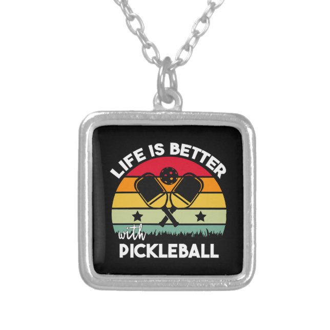 Life is Better with Pickleball Silver Plated Necklace (Front)