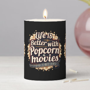 Life Is Better with Popcorn & Movies Retro Design Pillar Candle