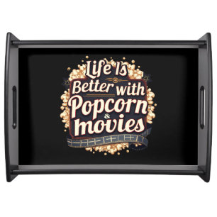 Life Is Better with Popcorn & Movies Retro Design Serving Tray