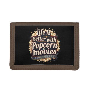 Life Is Better with Popcorn & Movies Retro Design Tri-fold Wallet