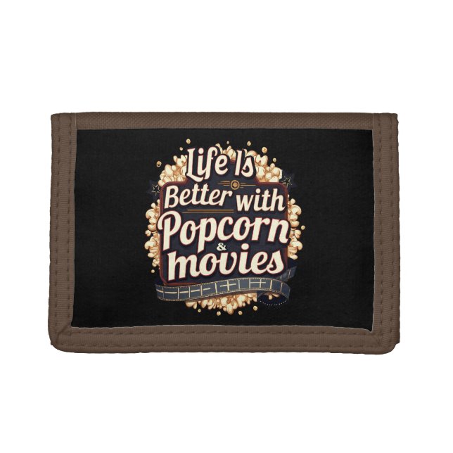 Life Is Better with Popcorn & Movies Retro Design Trifold Wallet (Front)