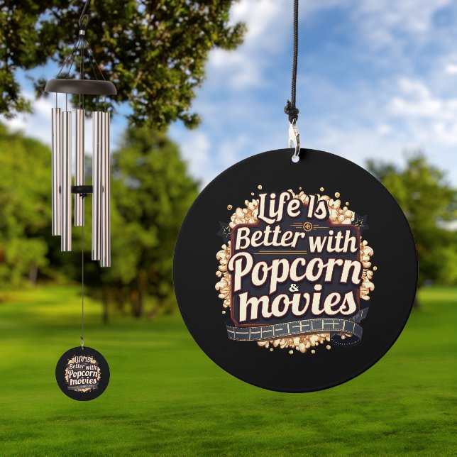 Life Is Better with Popcorn & Movies Retro Design Wind Chime (Outdoor)