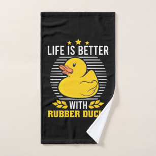 Bathing Bigfoot and rubber ducky wash rag, hand towel, bath towel