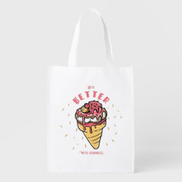 Life is Better With Sprinkles - Cute Ice Cream Grocery Bag