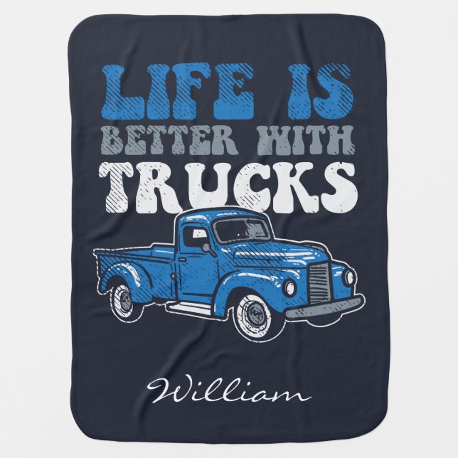 Life is Better with Trucks Holiday Novelty Baby Blanket (Front)