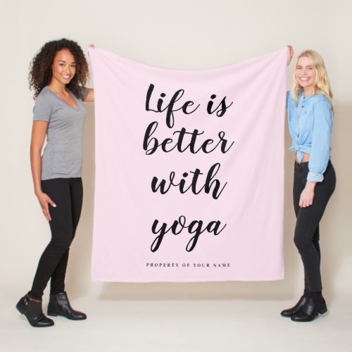 Life is better with yoga medium size personalised fleece blanket