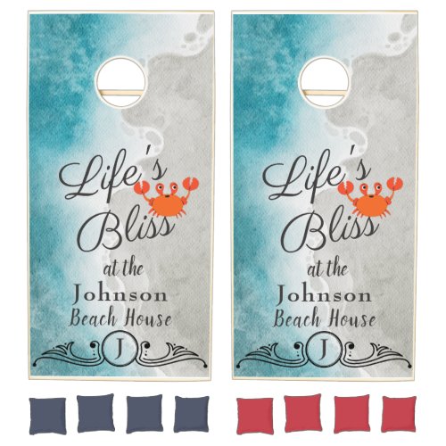 Life is Bliss at the Sandy Beach Personalize Cornhole Set