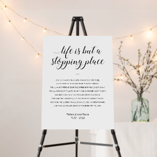 Life Is But A Stopping Place Poem Memorial Service Foam Board