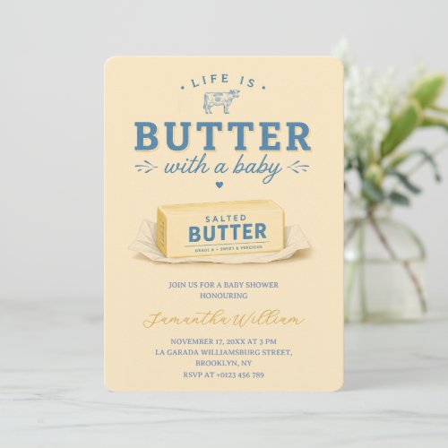Life Is Butter With A Baby Yellow Baby Shower Invitation