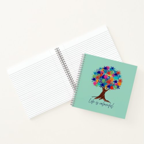 Life Is Colourful Paint Splatter Tree Spiral Notebook