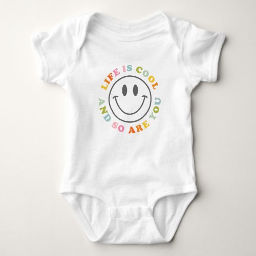 Life Is Cool Happy Smiling Face Emoji Baby Bodysuit