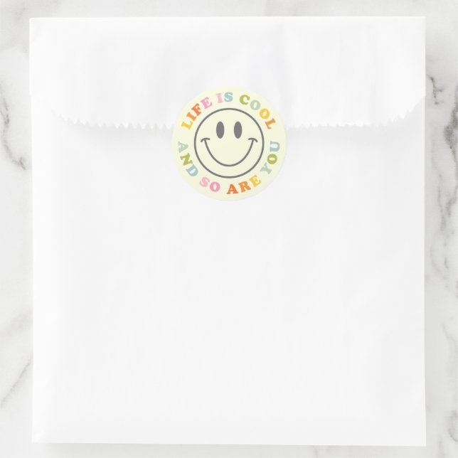 Life Is Cool Happy Smiling Face Emoji  Classic Round Sticker (Bag)