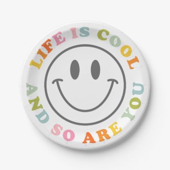 Life Is Cool Happy Smiling Face Emoji Paper Plate by splendidsummer at Zazzle