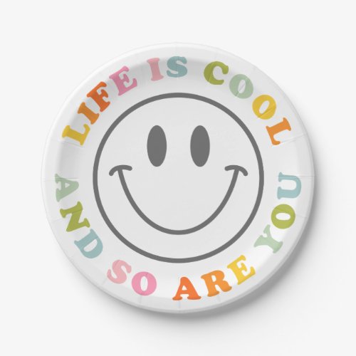 Life Is Cool Happy Smiling Face Emoji Paper Plate