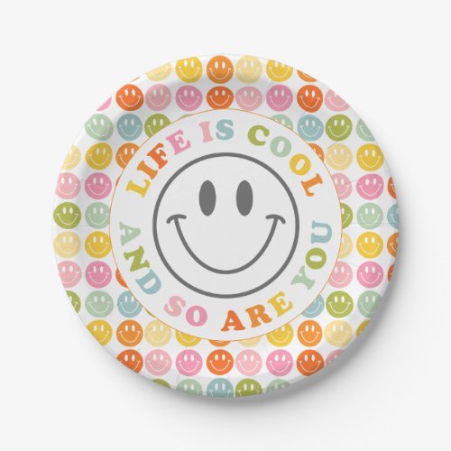 Life Is Cool Happy Smiling Face Emoji Paper Plate