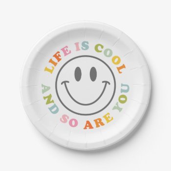 Life Is Cool Happy Smiling Face Emoji Paper Plates by splendidsummer at Zazzle