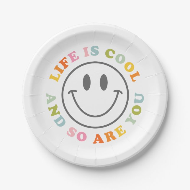 Life Is Cool Happy Smiling Face Emoji Paper Plates (Front)
