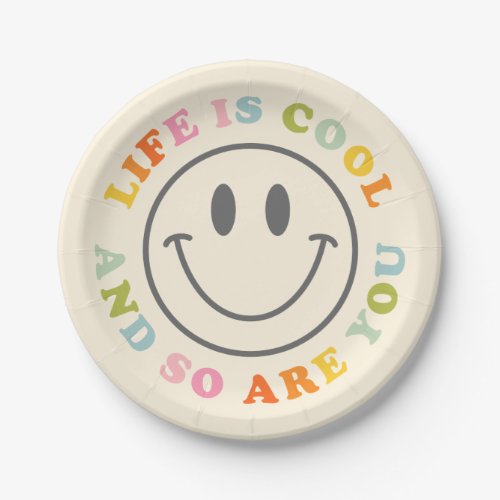 Life Is Cool Happy Smiling Face Emoji Paper Plates