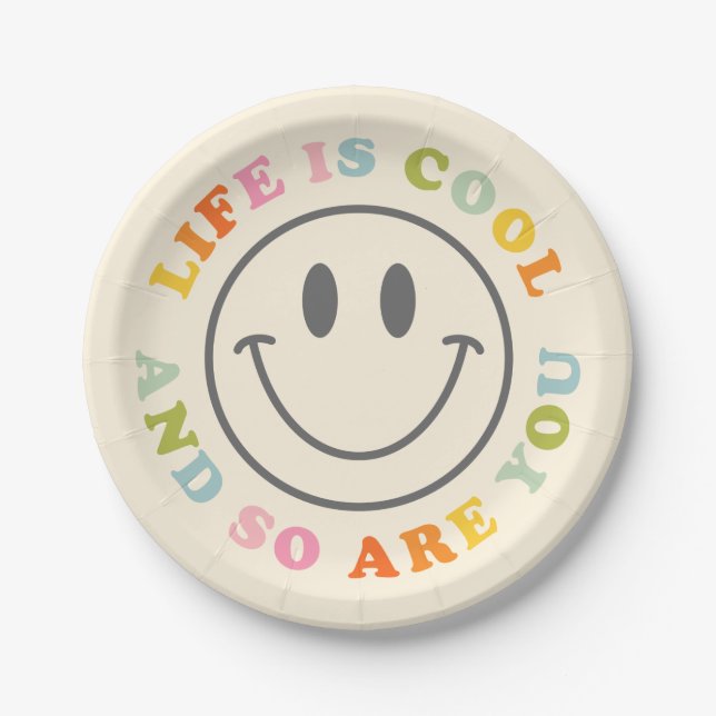 Life Is Cool Happy Smiling Face Emoji Paper Plates (Front)