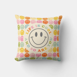 Life Is Cool Happy Smiling Face Emoji Throw Pillow