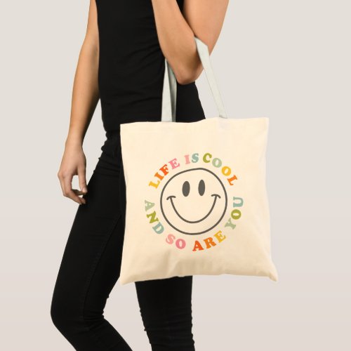 Life Is Cool Happy Smiling Face Emoji  Tote Bag