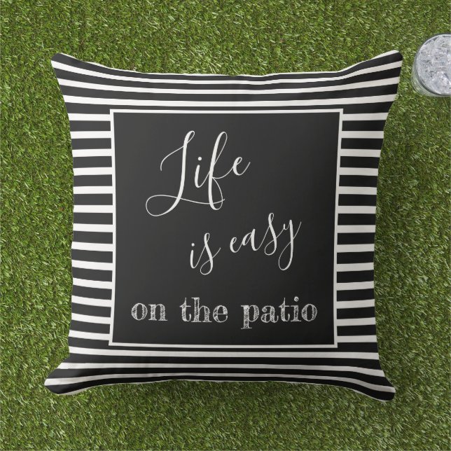 Life Is Easy Quote Custom Family Name Reversible Outdoor Pillow (Grass)