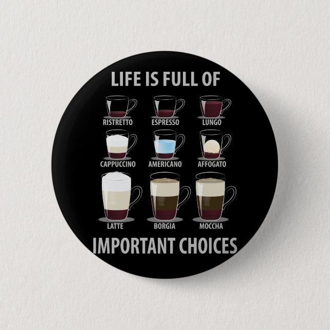Life is Full of Important Choices - Coffee Lovers Button (Front)
