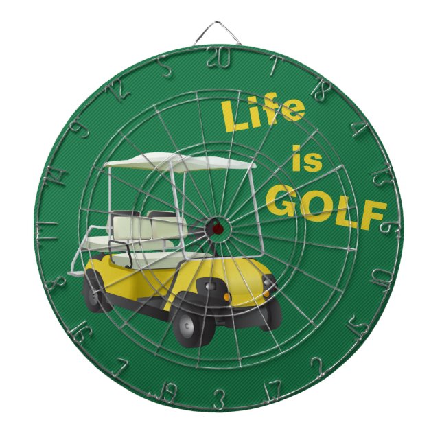 Life is Golf Cart Green Yellow Dartboard With Darts (Front)