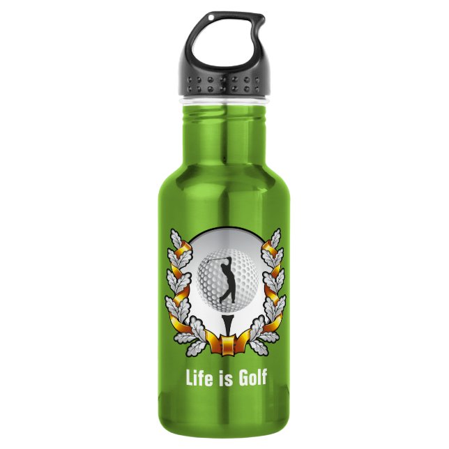 Life is Golf Golfer Ball Tee Stainless Steel Water Bottle (Front)